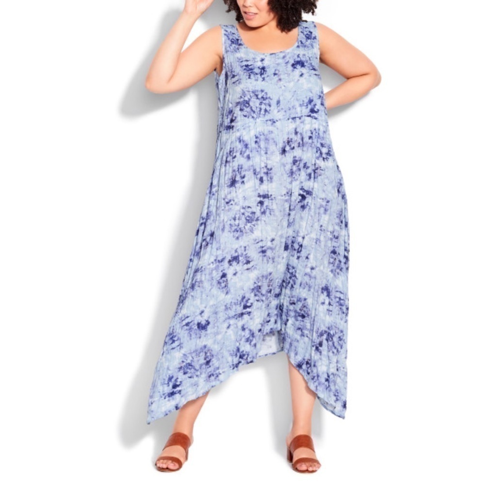 EVANS 0X & 4 X Blue Tie Dye Kaylee Crush Midi Dress L21.10